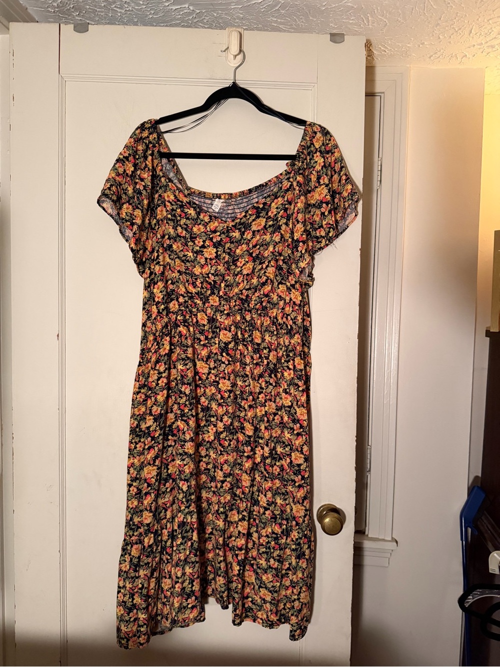 Terra & Sky Black Midi Dress with Yellow and Orange Floral Print